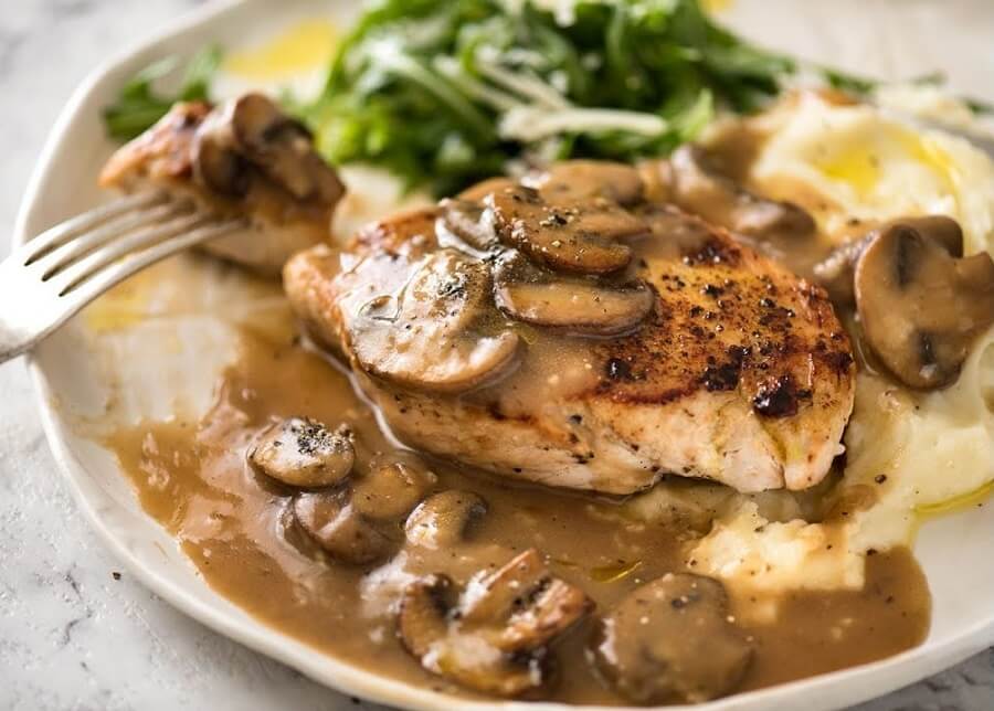 Stuffed Chicken Breasts With Tasty Potatoes And Crazy Mushroom Gravy